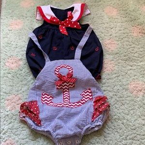12 month Nautical rompers